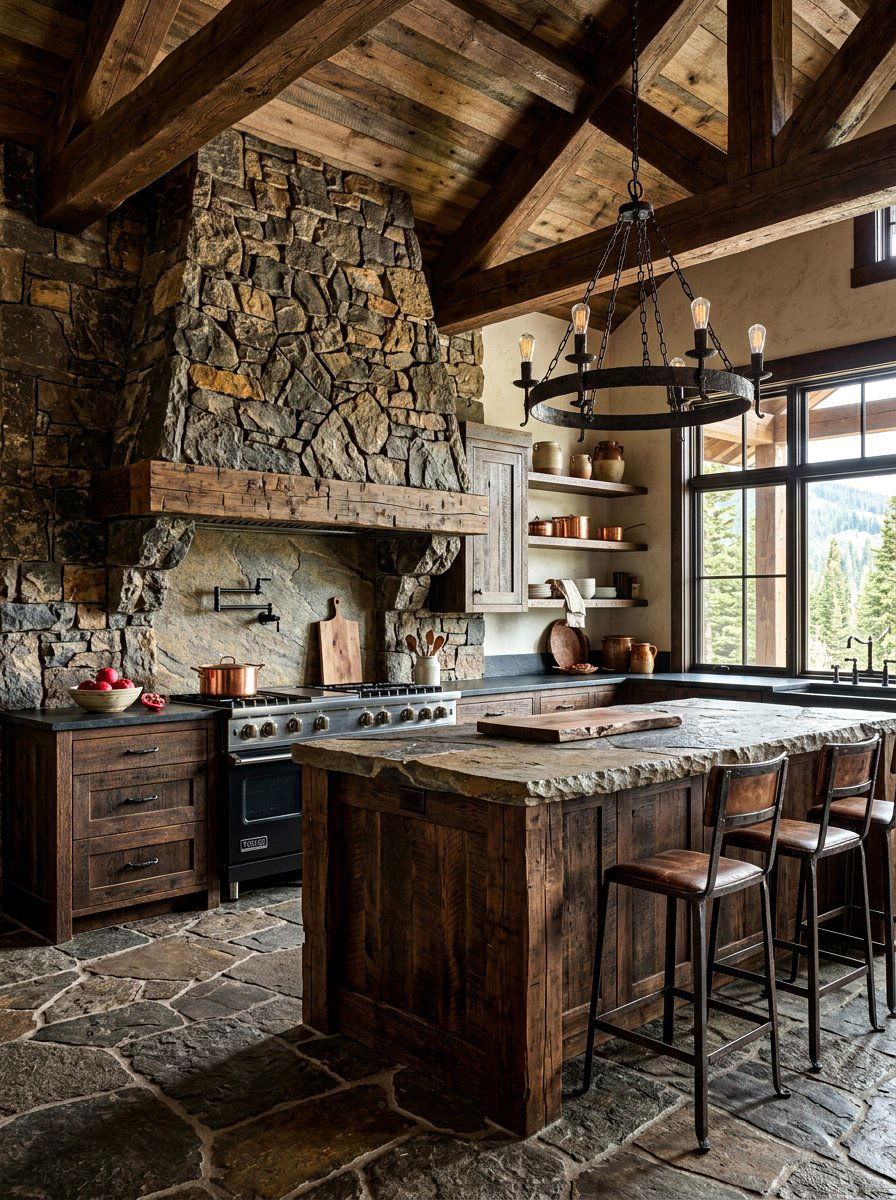 Rough cut stone hood - 30 stone hood kitchen ideas