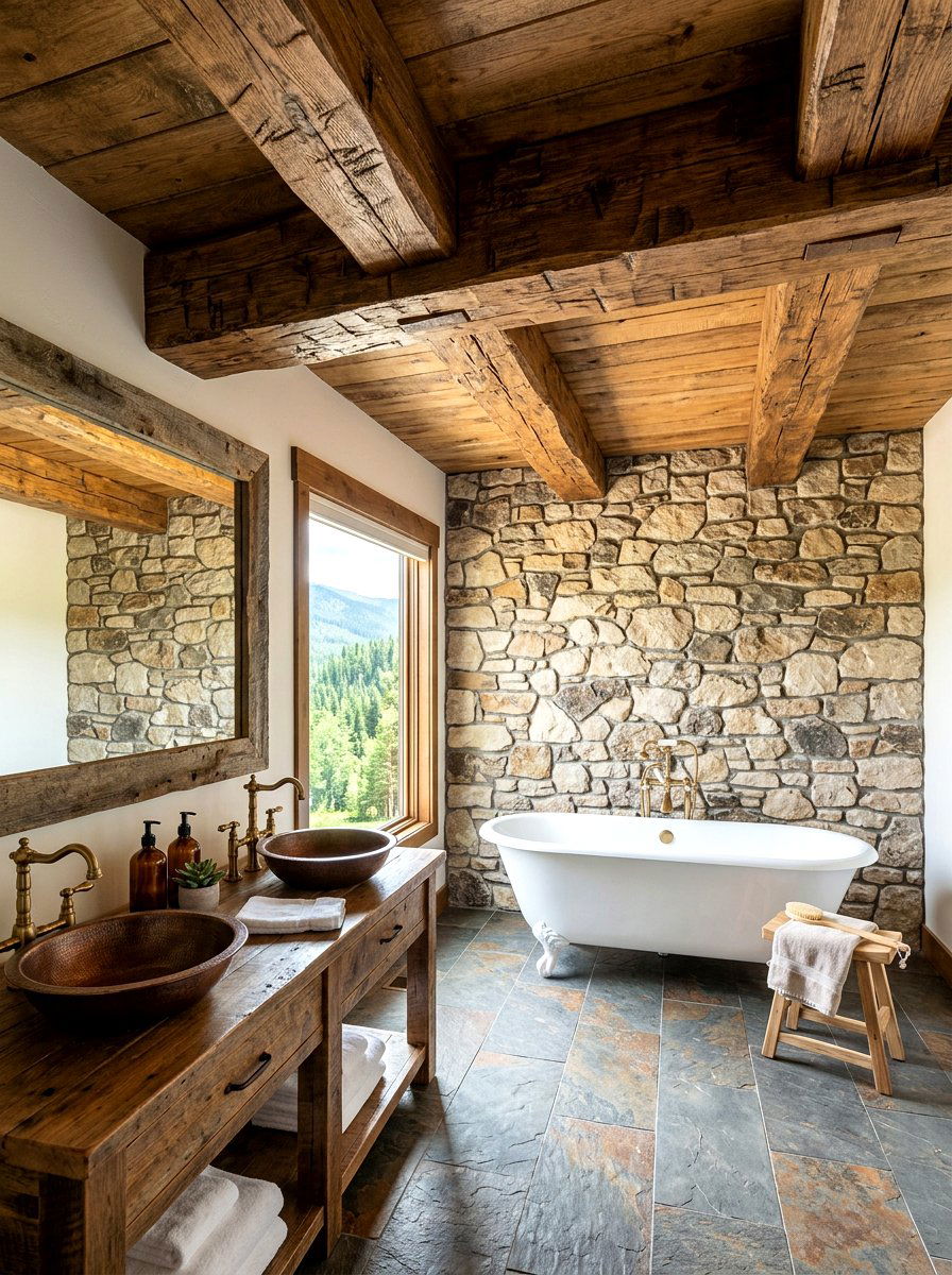 Rough hewn beams - 30 lodge bathroom ideas