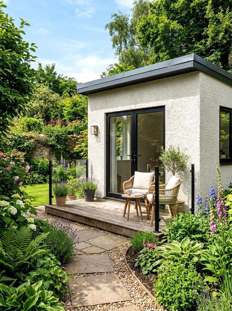 Roughcast Stucco Backyard Studio - 30 textured stucco backyard ideas