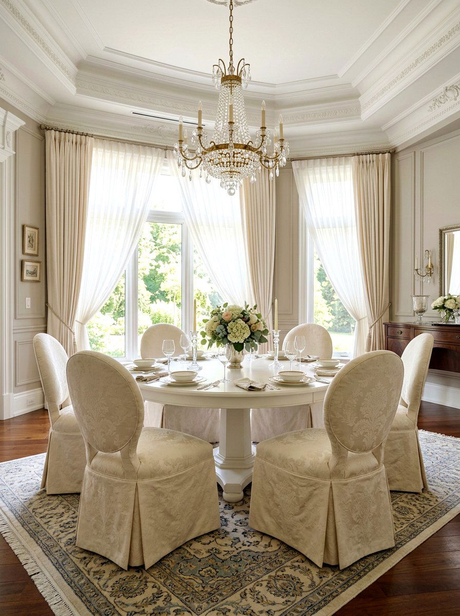 Round Back Skirted Chair - 30 skirted dining chair ideas