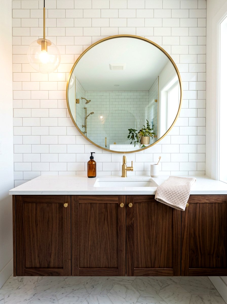 Round Bathroom Mirror - 30 Hamptons bathroom ideas