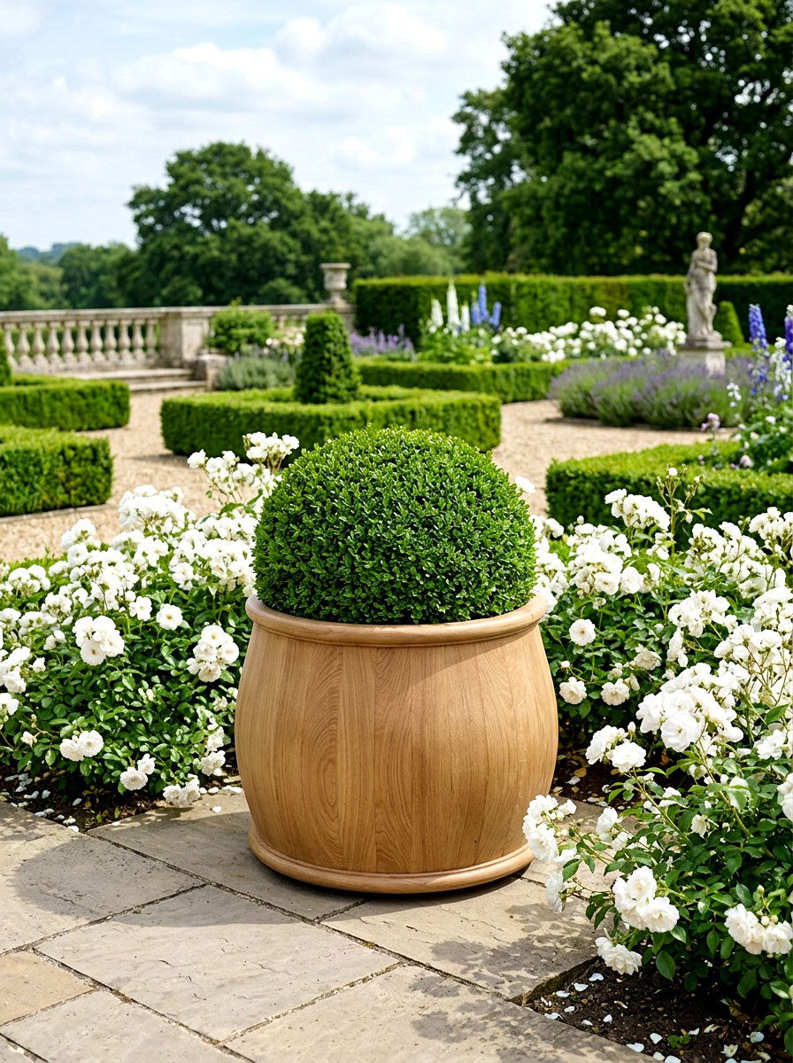 Round Bentwood Garden Planter - 30 wooden planter ideas