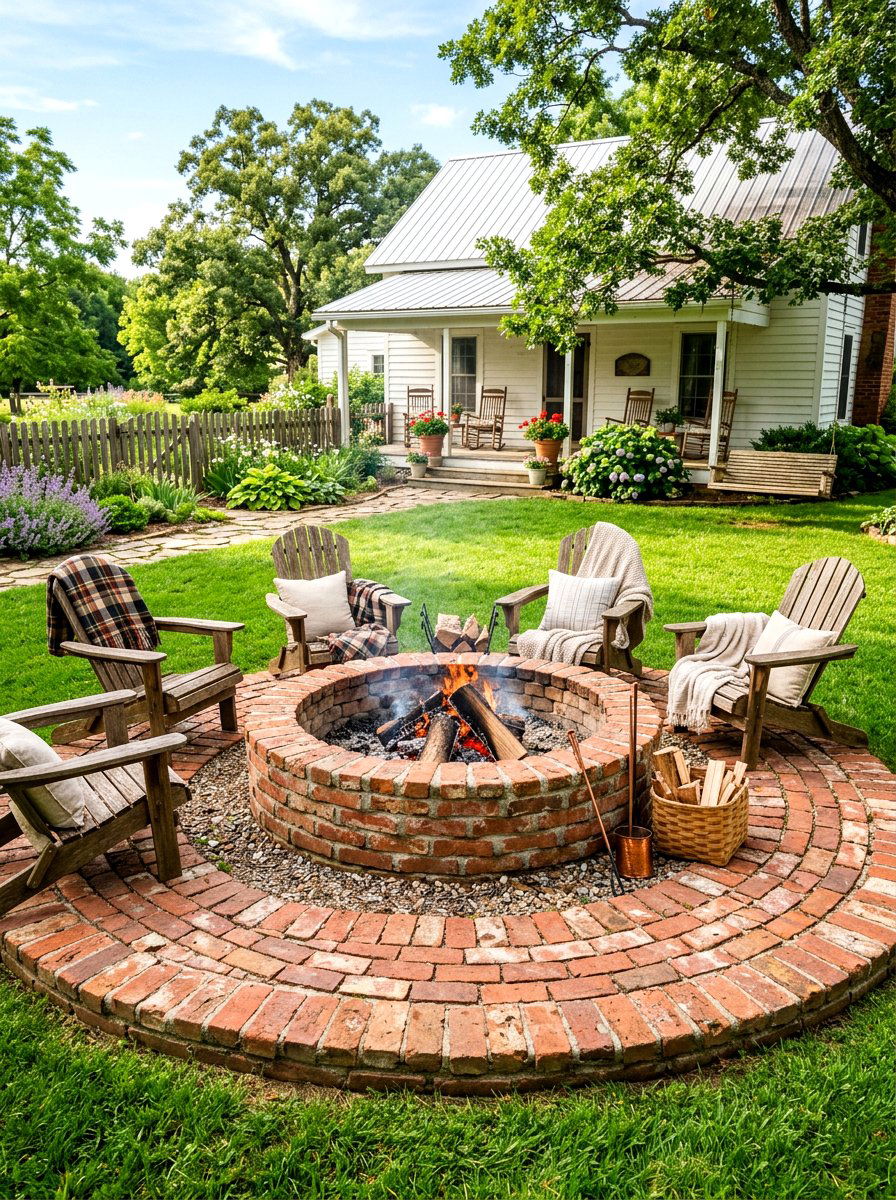 Round Brick Fire Pit - 30 fire pit landscaping ideas