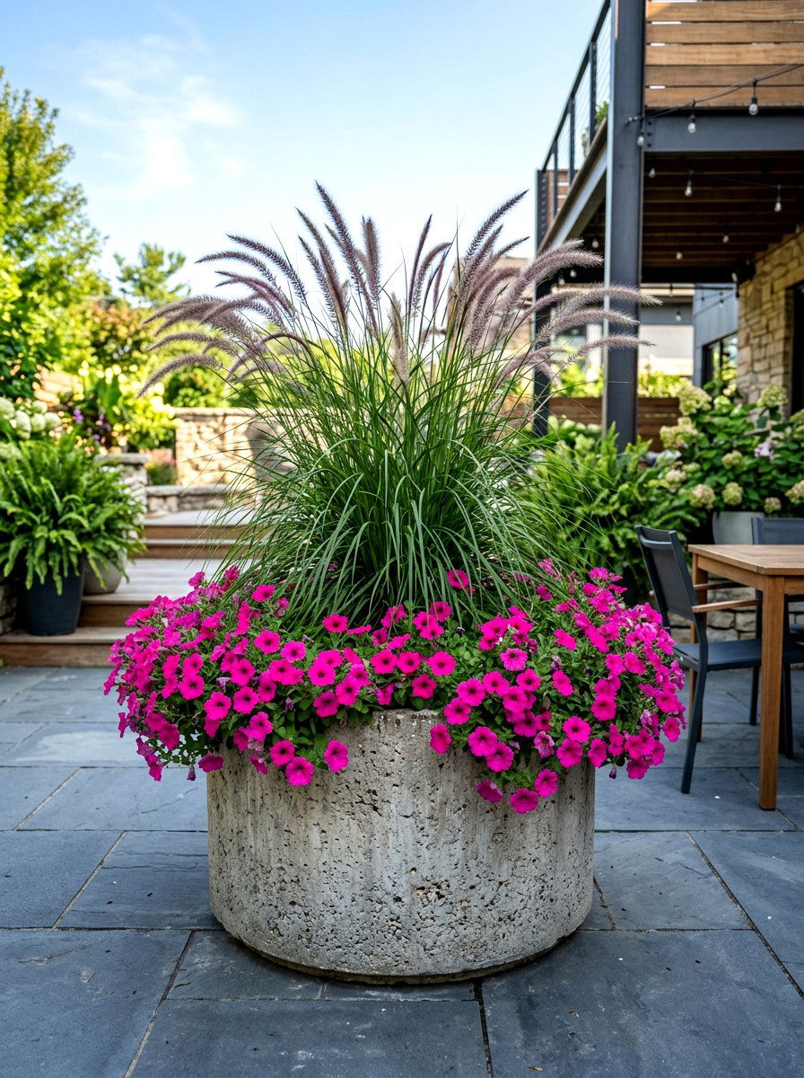 Round Concrete Planter - 30 small flower bed ideas