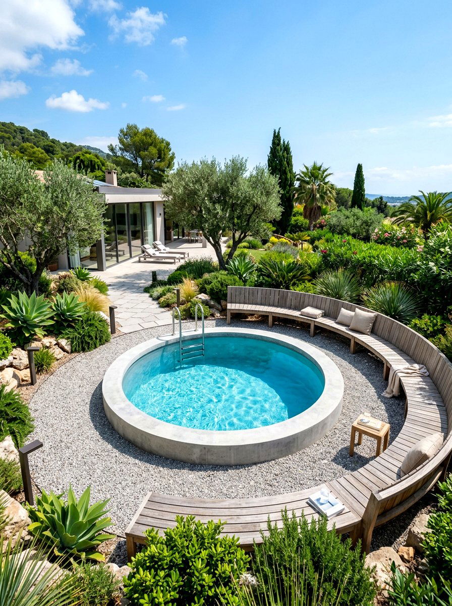 Round Concrete Plunge Pool - 30 plunge pool patio ideas