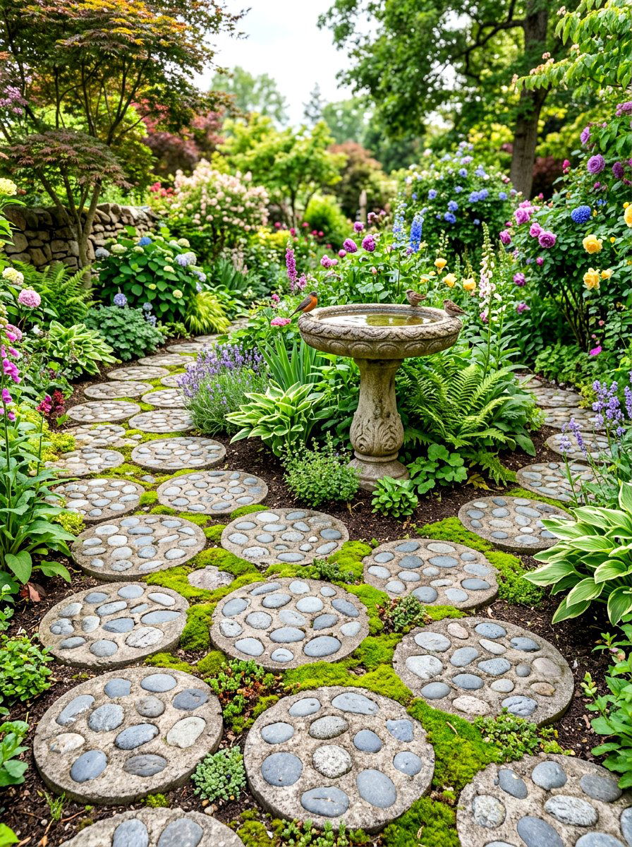 Round Concrete Steppers - 30 stepping stone ideas
