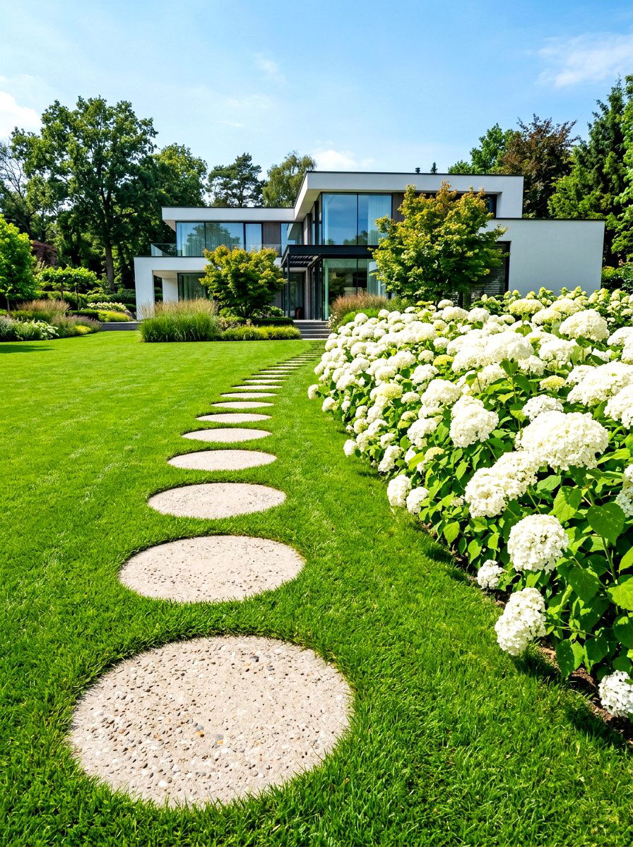 Round Concrete Stepping Stone - 30 stepping pad lawn ideas