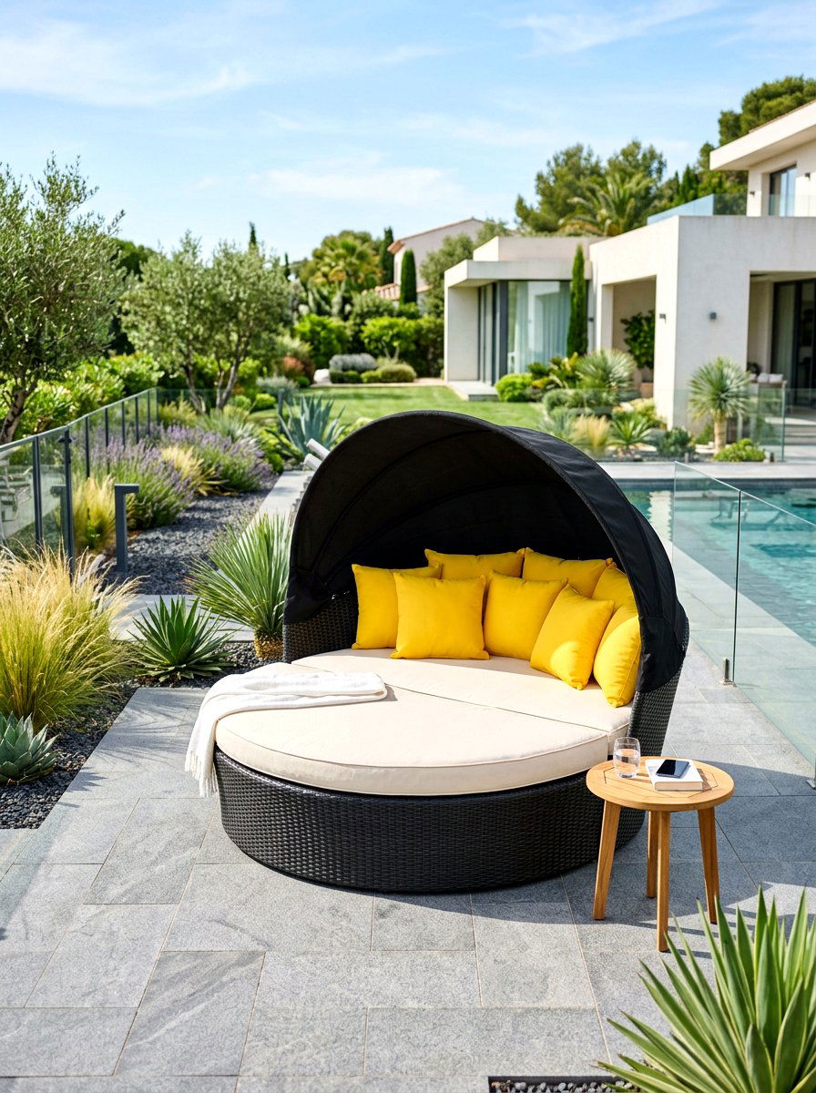 Round Daybed Lounge - 30 terrace garden seating ideas