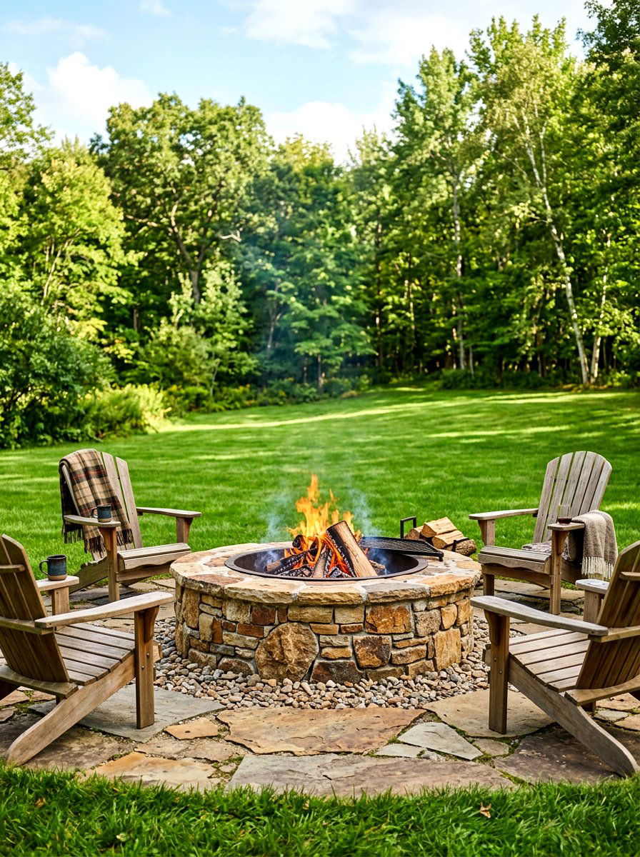 Round Fieldstone Fire Pit - 30 stone fire pit ideas