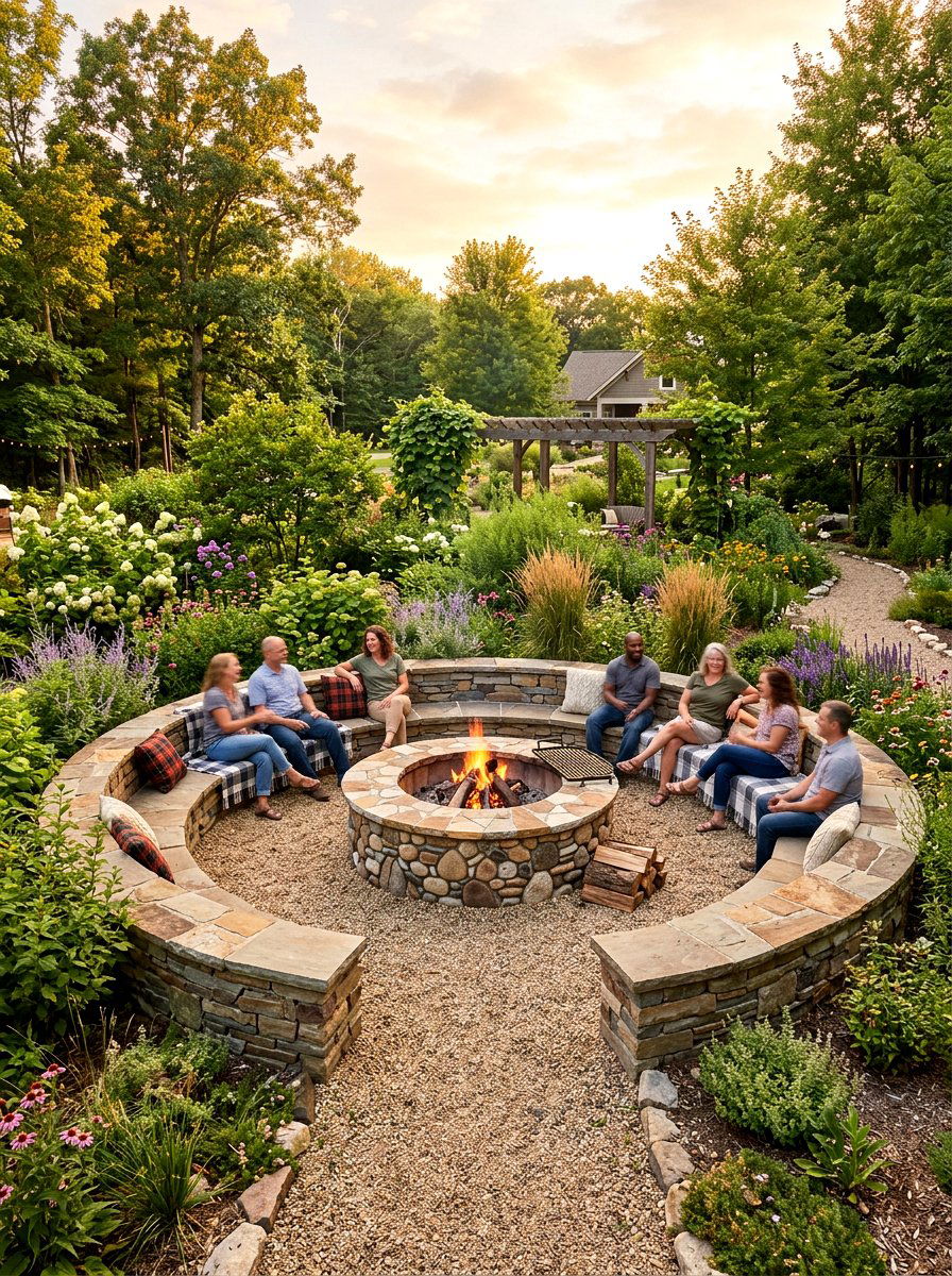 Round Fire Pit - 30 rustic fire pit ideas