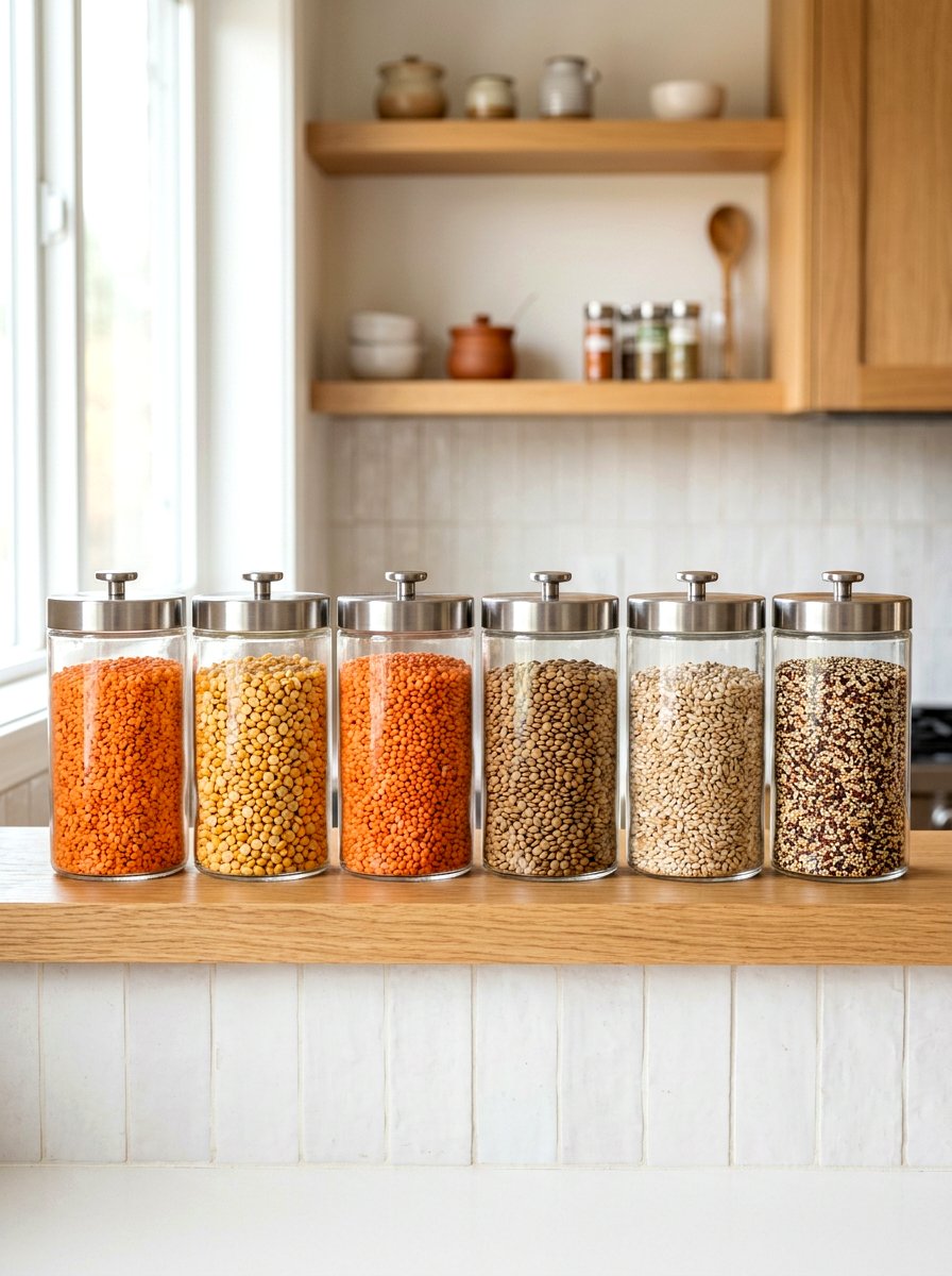Round Glass Canister - 30 glass jar pantry ideas