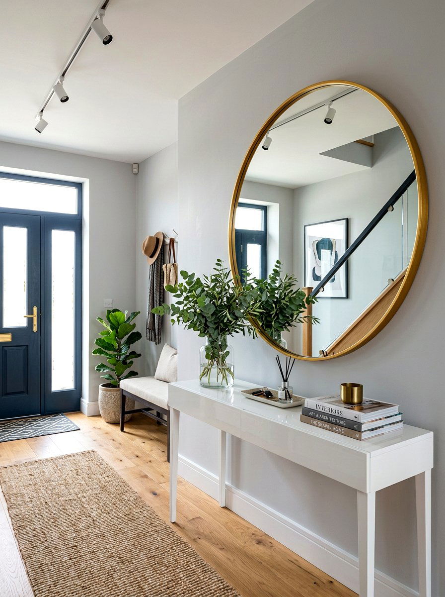 Round Gold Mirror - 30 foyer mirror wall ideas