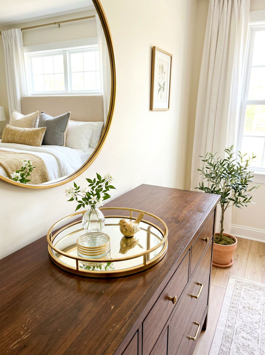 Round Gold Mirror Tray - 30 decorative tray ideas