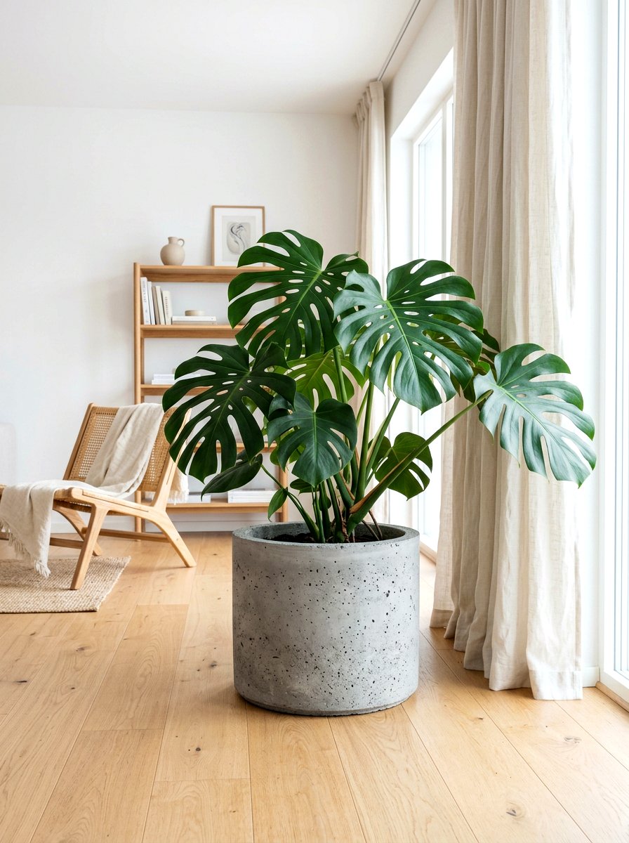 Round Grey Concrete Pot - 30 concrete planter ideas
