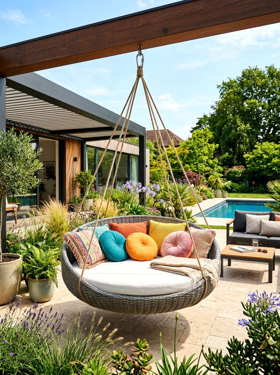 Round Hanging Daybed - 30 hanging daybed ideas
