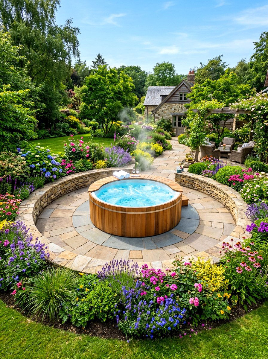 Round Hot Tub Patio - 30 hot tub patio ideas
