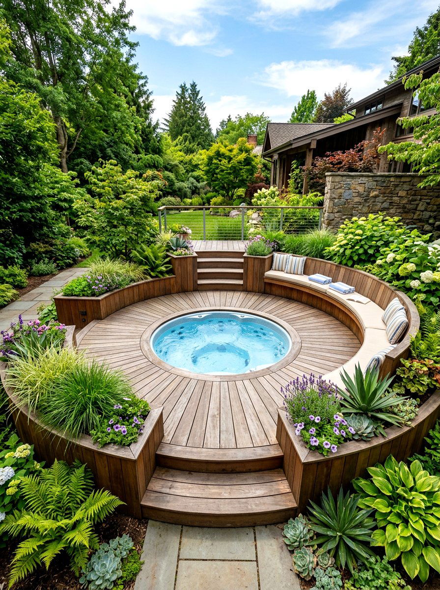 Round Hot Tub Surround - 30 hot tub deck ideas