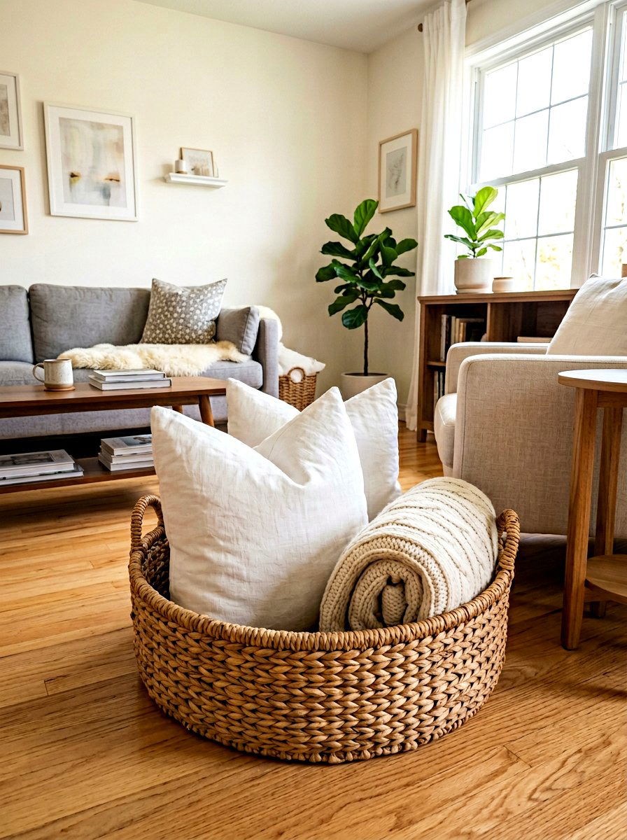 Round Hyacinth Floor Tray - 30 woven tray decor ideas