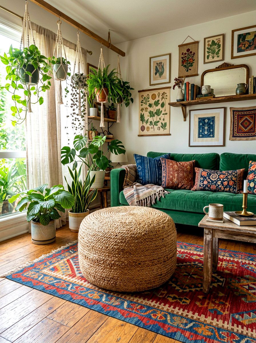 Round Jute Ottoman Pouf - 30 living room ottoman styling ideas