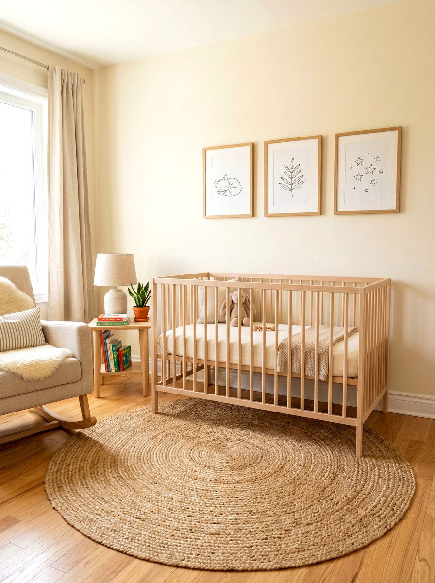Round Jute Rug - 30 crib corner styling ideas
