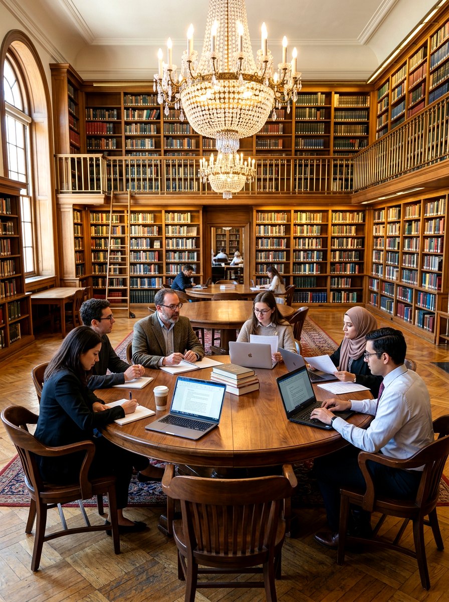 Round Library Office Table - 30 classic office library ideas