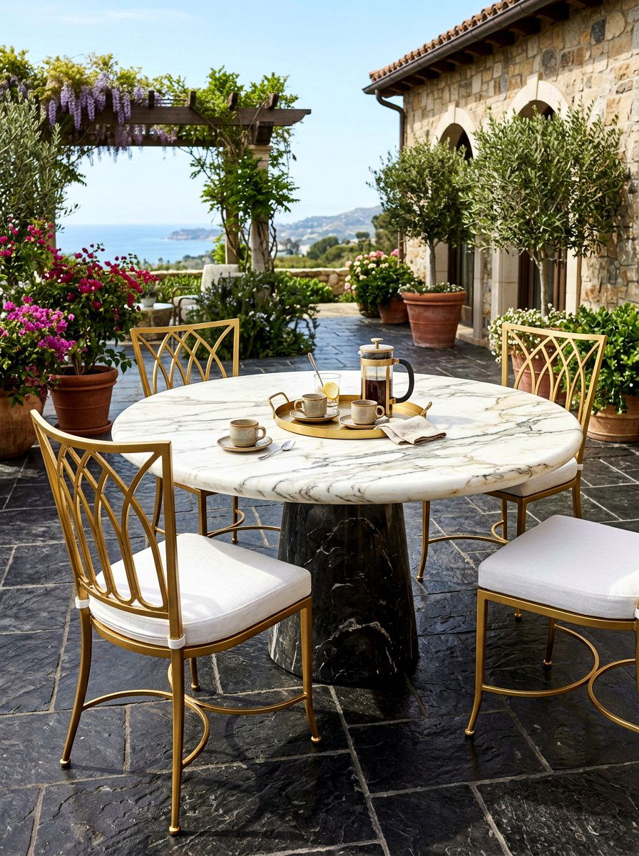 Round Marble Pedestal Table - 30 covered patio breakfast nook ideas