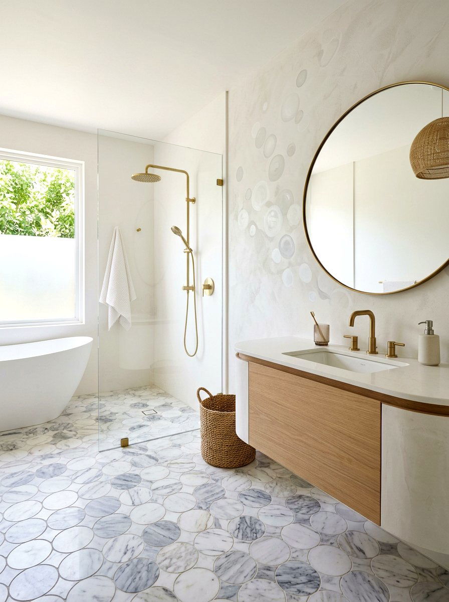 Round Marble Tile - 30 mosaic marble bathroom ideas