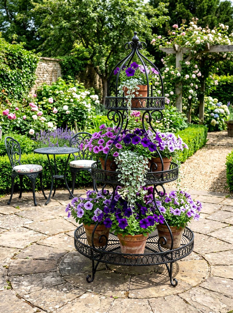 Round Metal Tiered Stand - 30 container garden stand ideas
