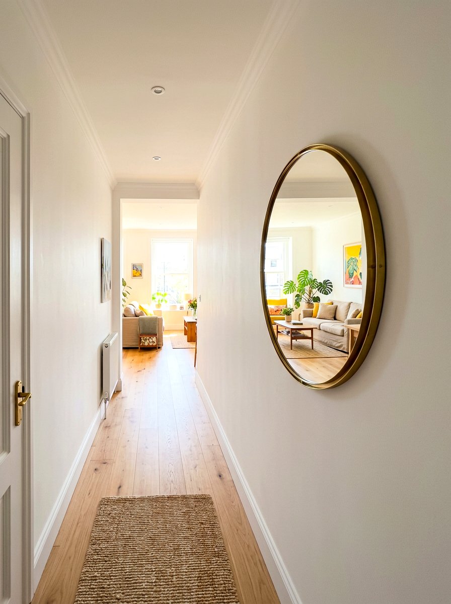 Round Mirror - 30 narrow hall styling ideas