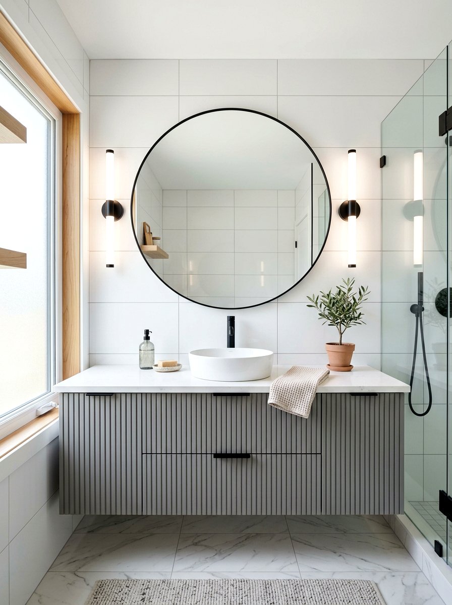 Round Mirror Bathroom - 30 fluted vanity bathroom ideas