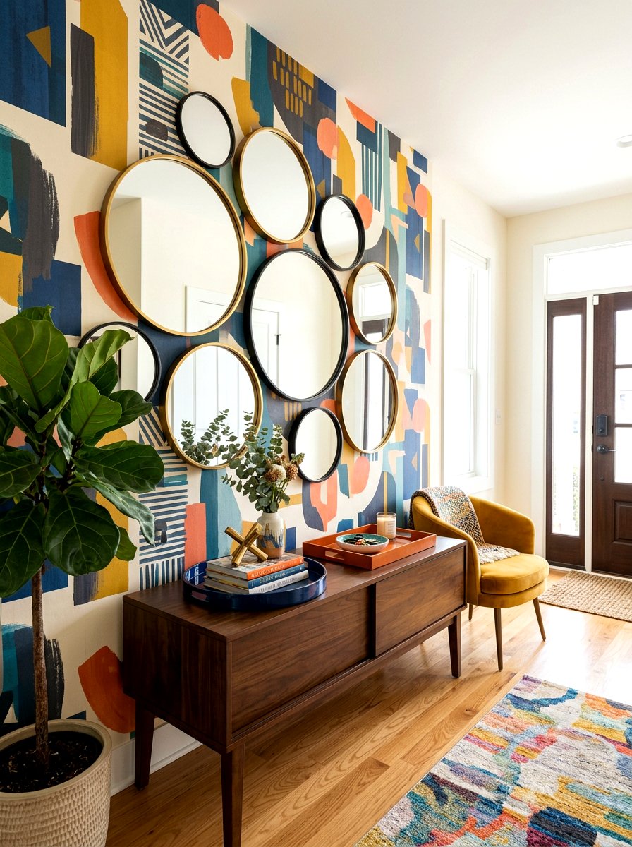 Round Mirror Foyer Cluster - 30 mirror wrapped foyer ideas