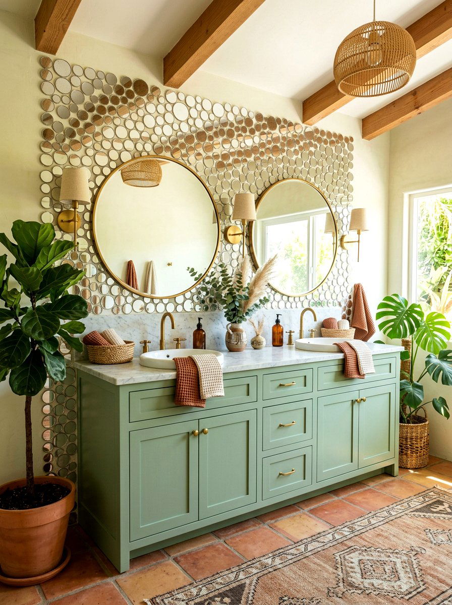 Round Mirror Wall - 30 mirror wall bathroom ideas