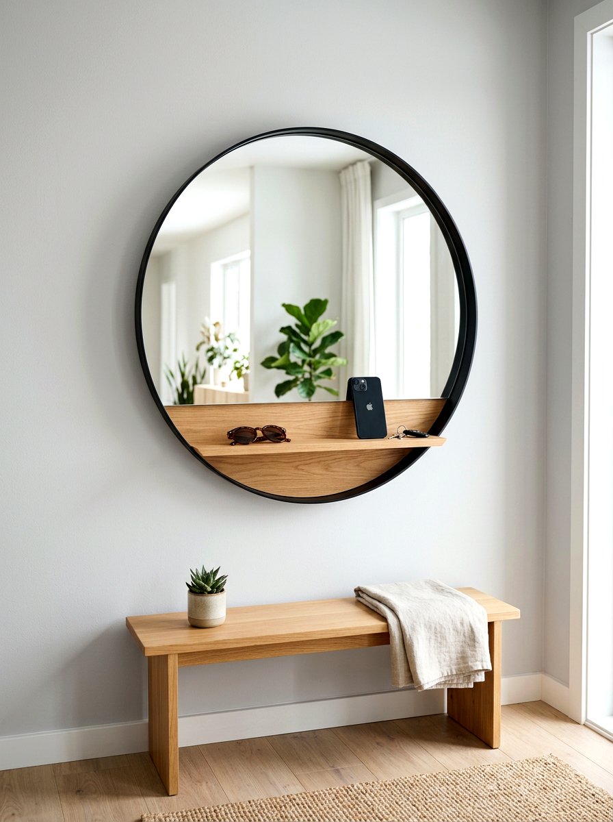Round Mirror With Attached Shelf - 30 wall mounted entry shelf ideas aesthetic