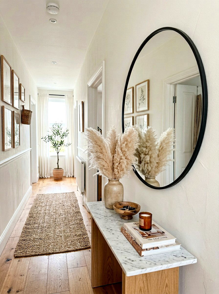 Round Mirror - 30 hallway wall decor ideas