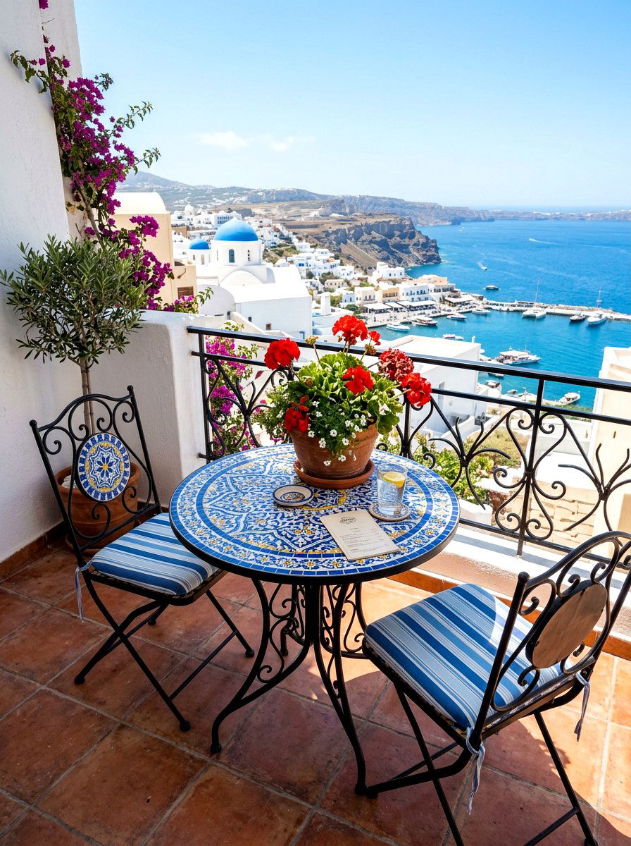 Round Mosaic Bistro Set - 30 tiny balcony seating ideas