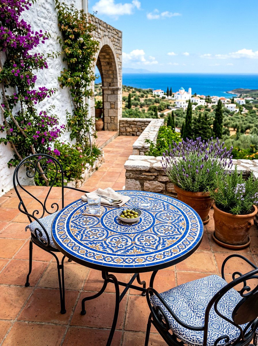 Round Mosaic Table - 30 compact patio furniture ideas