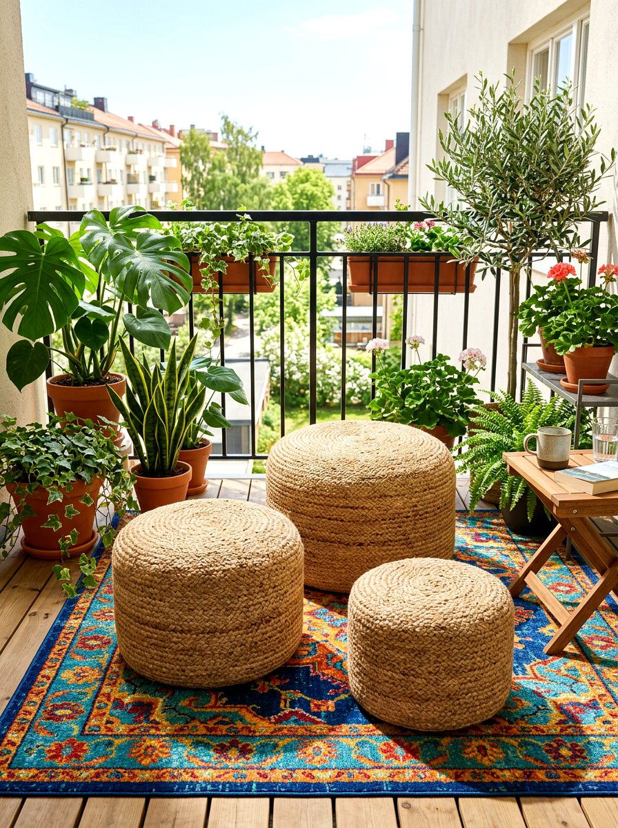 Round Ottoman Stool - 30 balcony furniture ideas