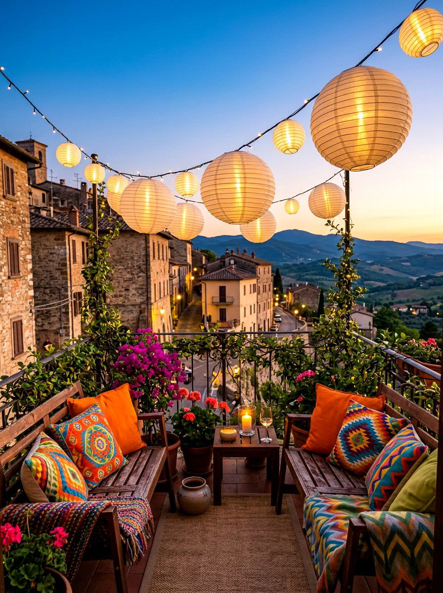 Round Paper Lanterns - 30 apartment patio mood lighting ideas