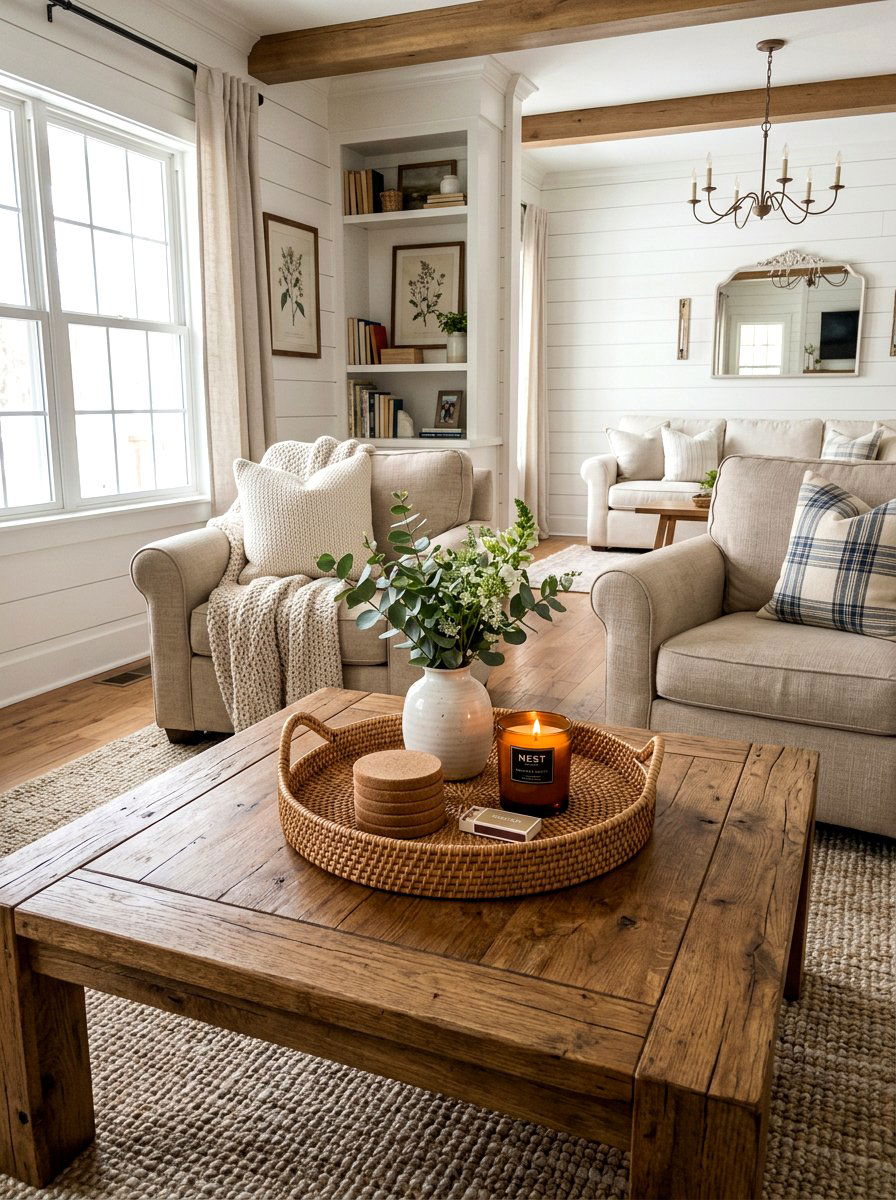 Round Rattan Tray - 30 coffee table seasonal decor ideas