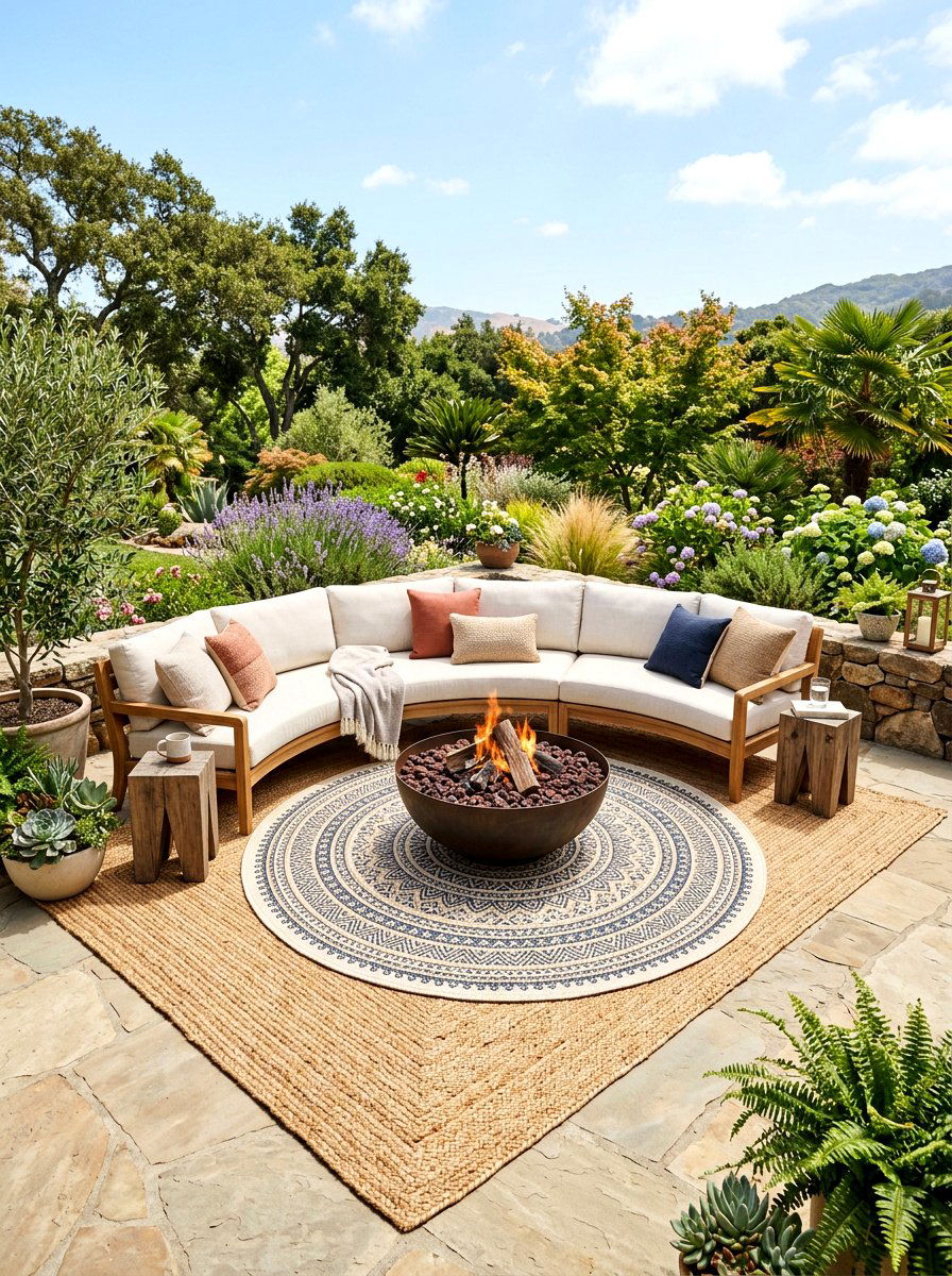 Round Rug Over Rectangular Rug - 30 outdoor rug layering ideas