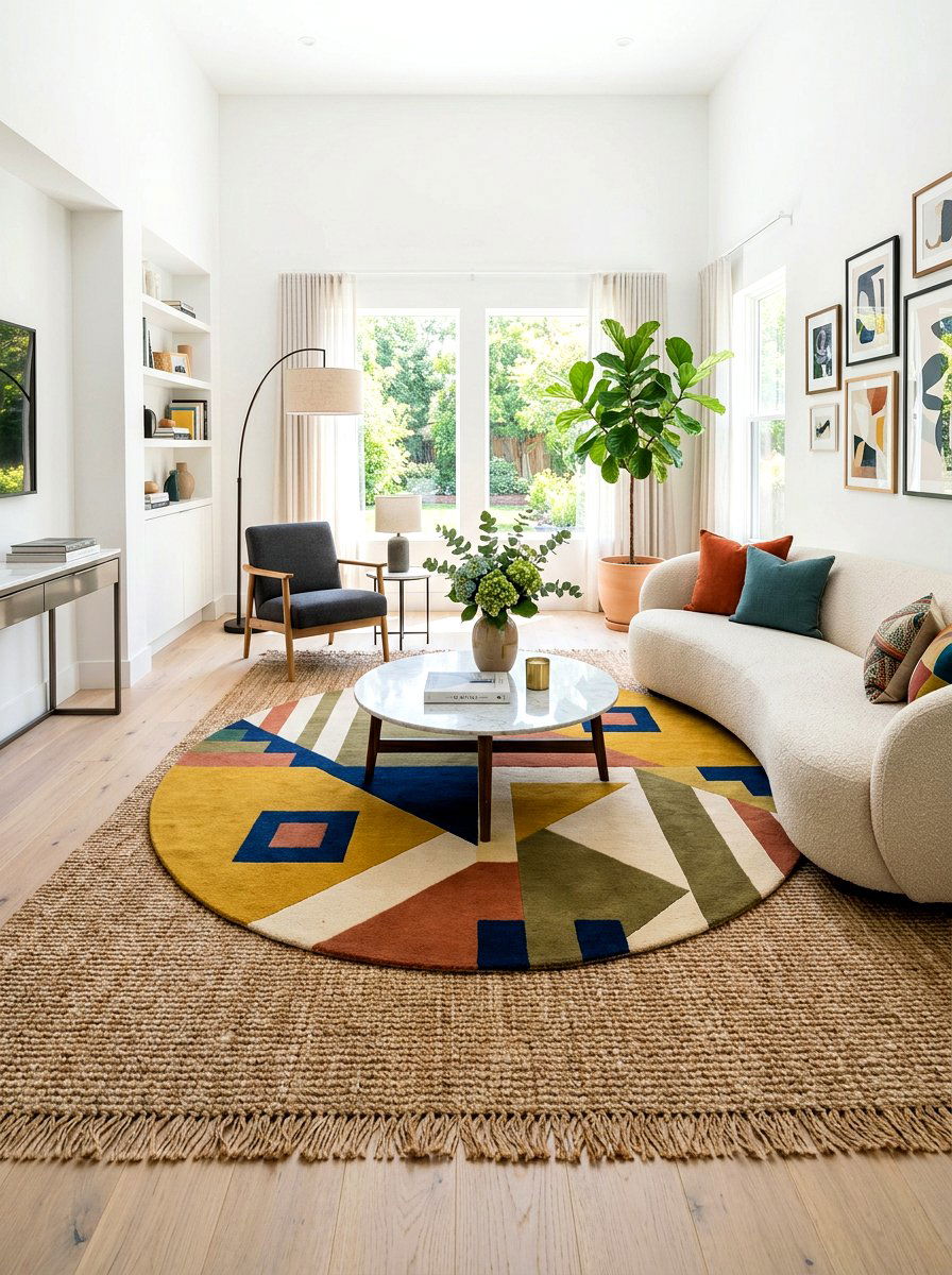 Round Rug Over Rectangular Rug - 30 layered rug ideas