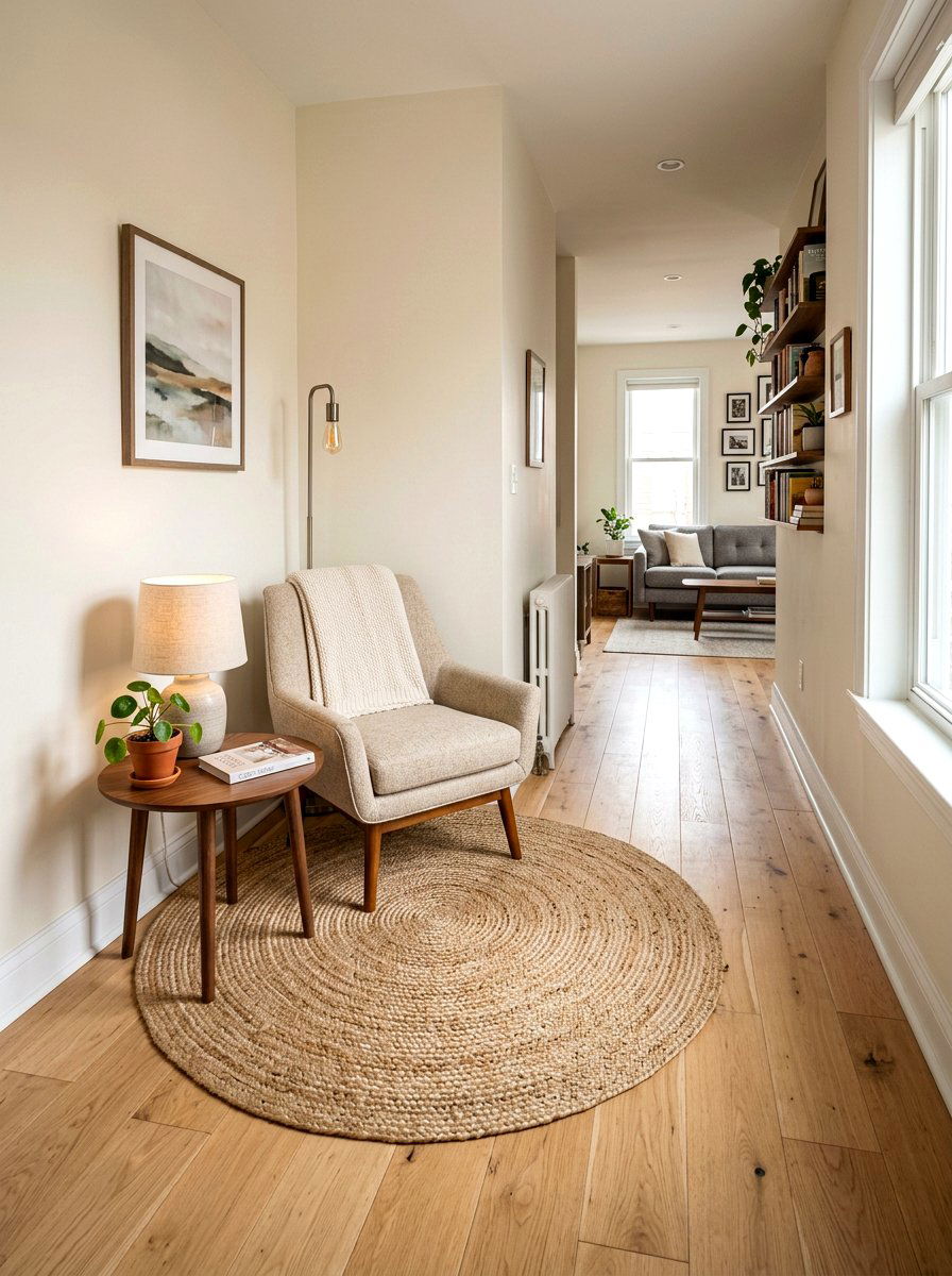 Round Rug - 30 narrow living room ideas