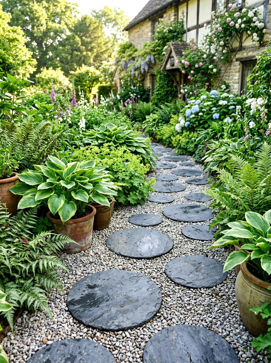 Round Slate Steps - 30 stepping stone walkway ideas