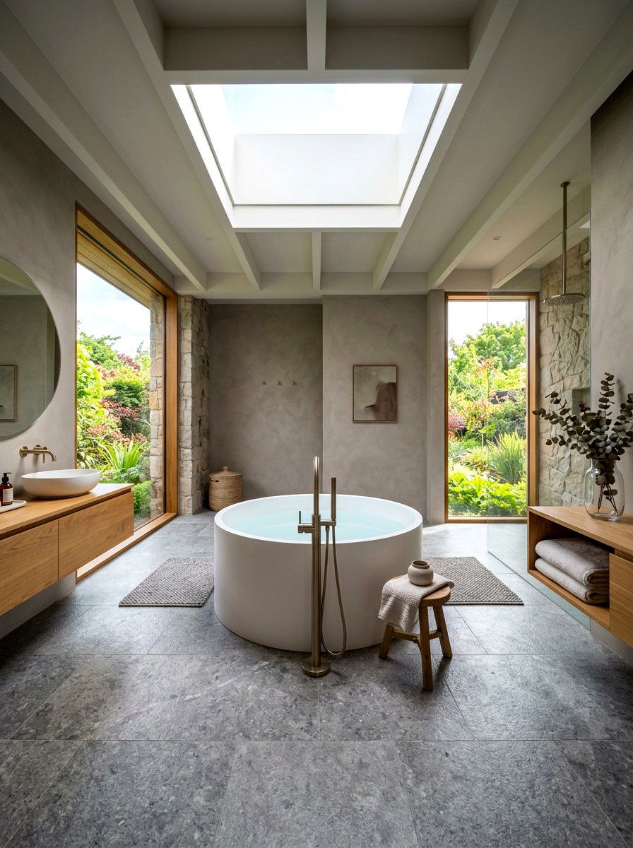 Round Soaking Tub - 30 sound bath bathroom ideas