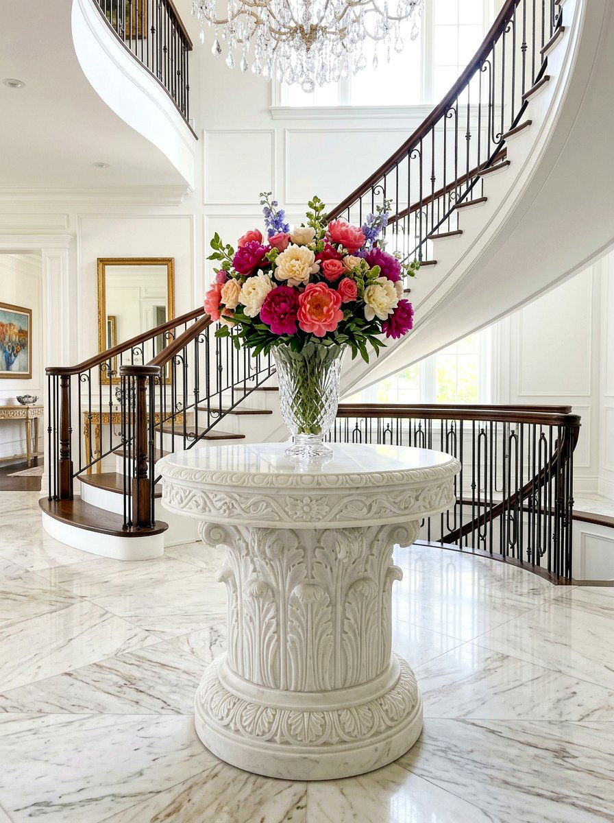 Round Stone Pedestal Vase - 30 stone pedestal decor ideas