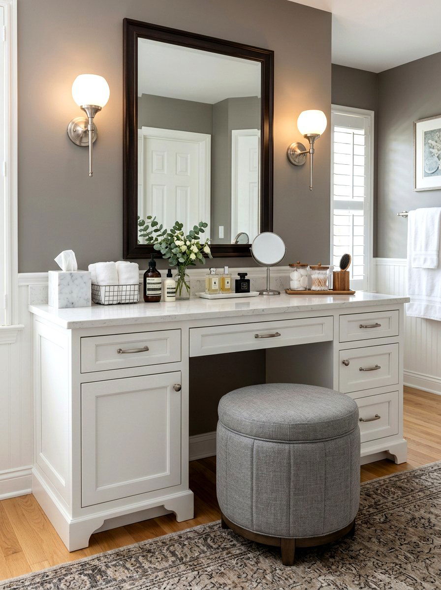 Round Storage Stool - 30 vanity stool bathroom ideas