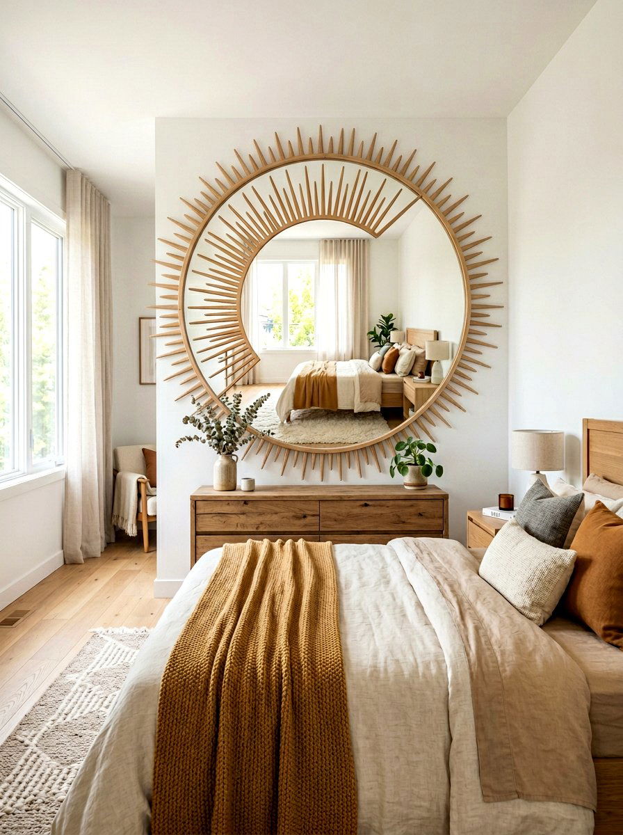 Round Sun Mirror - 30 Japandi bedroom ideas