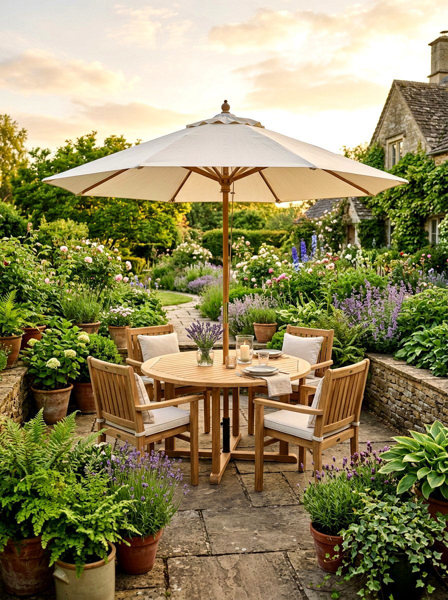 Round Teak Patio Table - 30 garden dinner table ideas