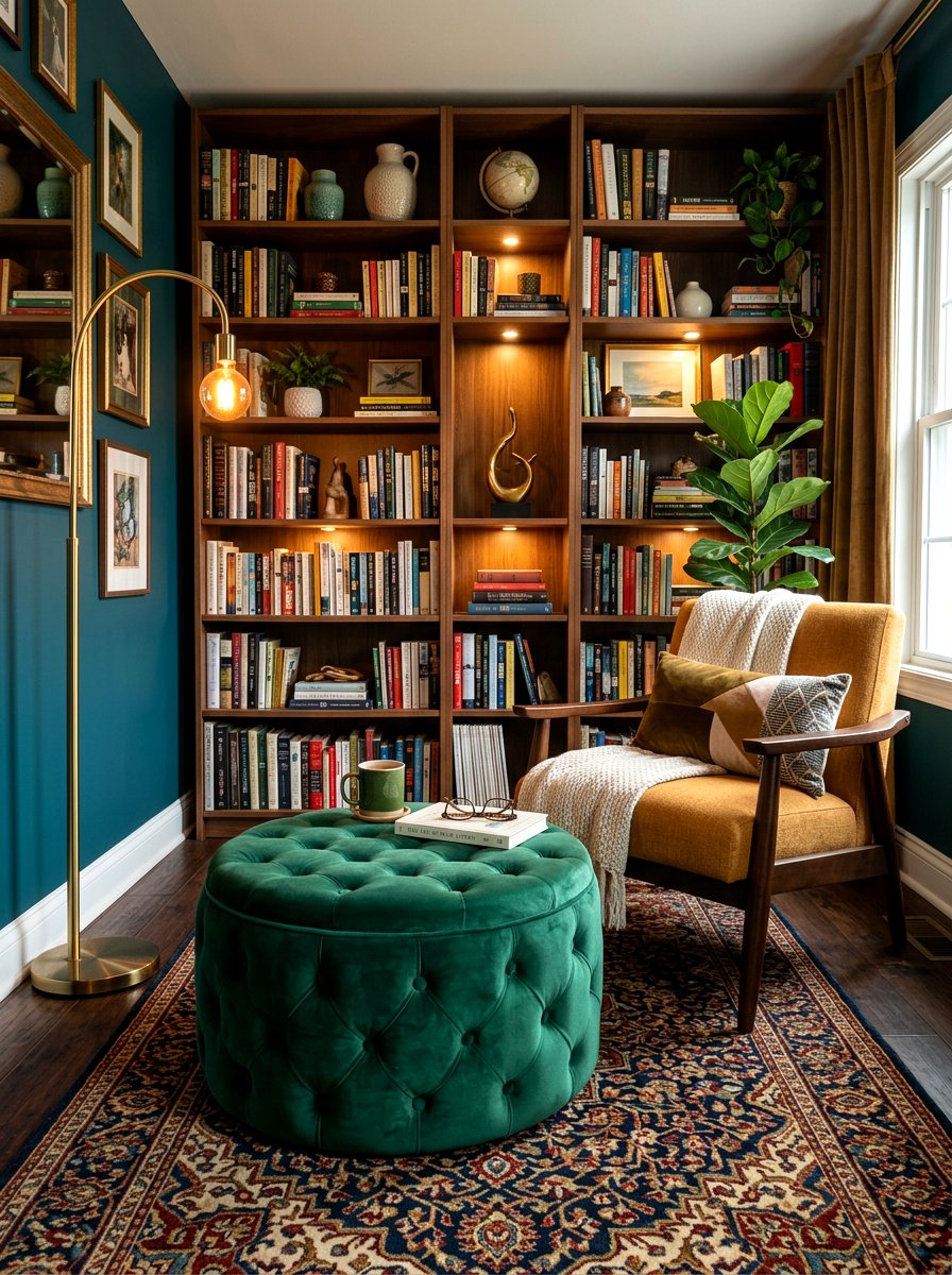 Round Velvet Ottoman - 30 ottoman styling ideas