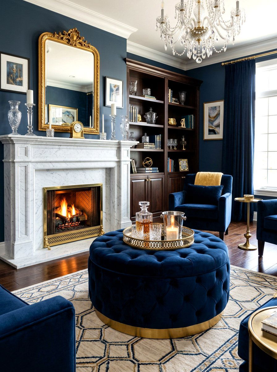 Round Velvet Ottoman Tray - 30 living room ottoman styling ideas